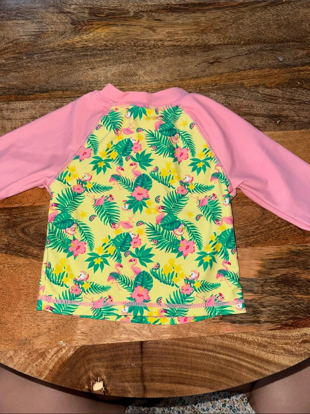 Ingear Pink-Sleeve Yellow Tropical Print Rash Guard Swim Top